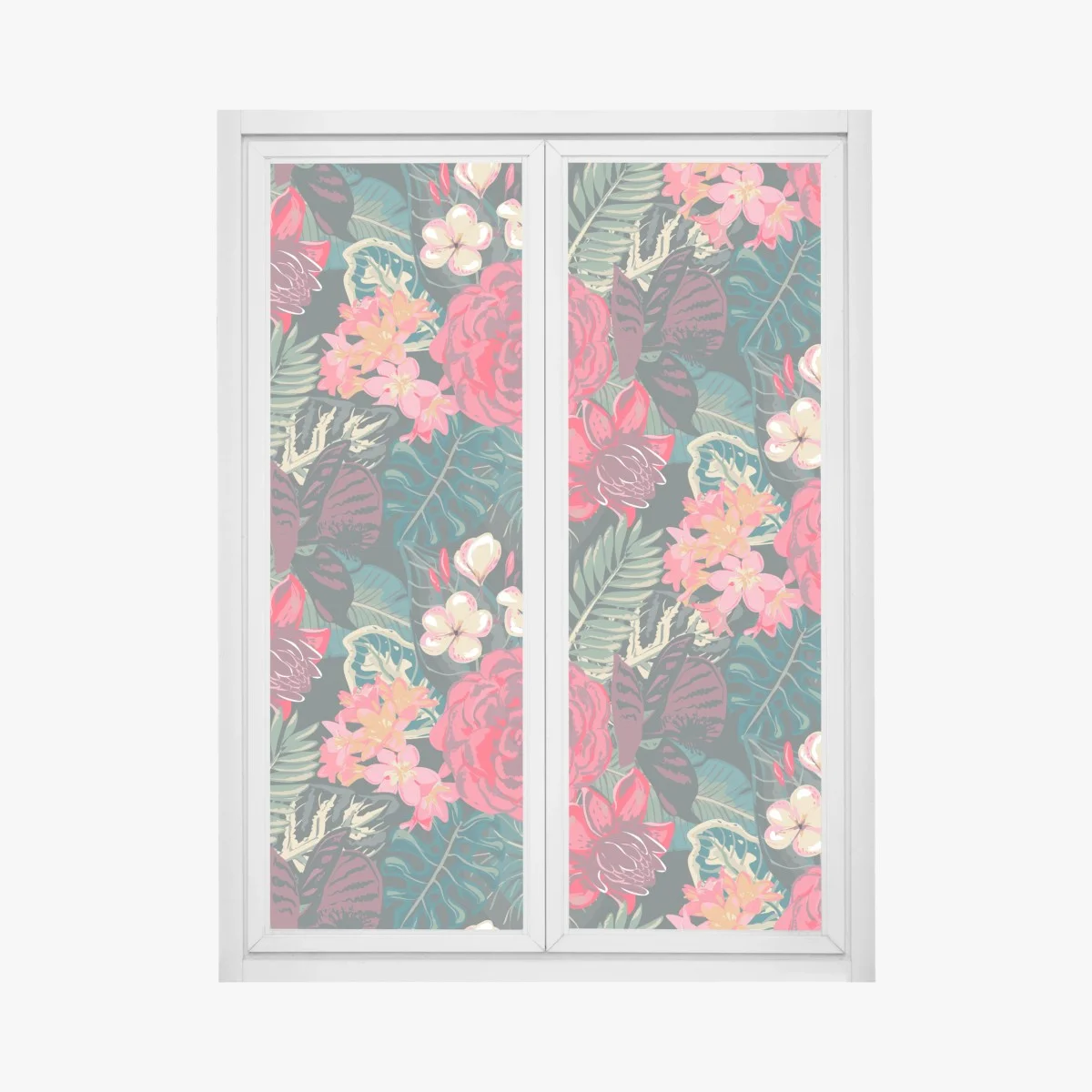 Window decal tropical floral pattern in pink and teal • Wallissimo® Window decal tropical floral pattern in pink and teal • Wallissimo®