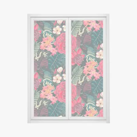 Window decal tropical floral pattern in pink and teal • Wallissimo®