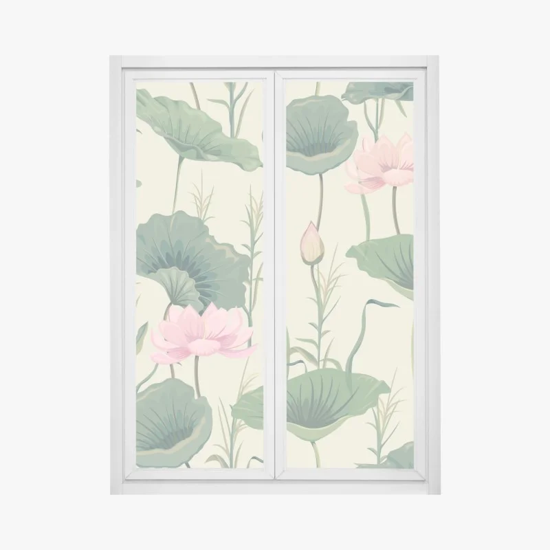 Window decal soft lotus garden botanical print