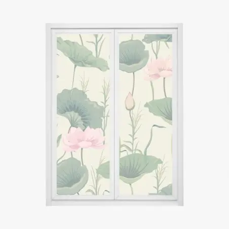 Window decal soft lotus garden botanical print • Wallissimo®