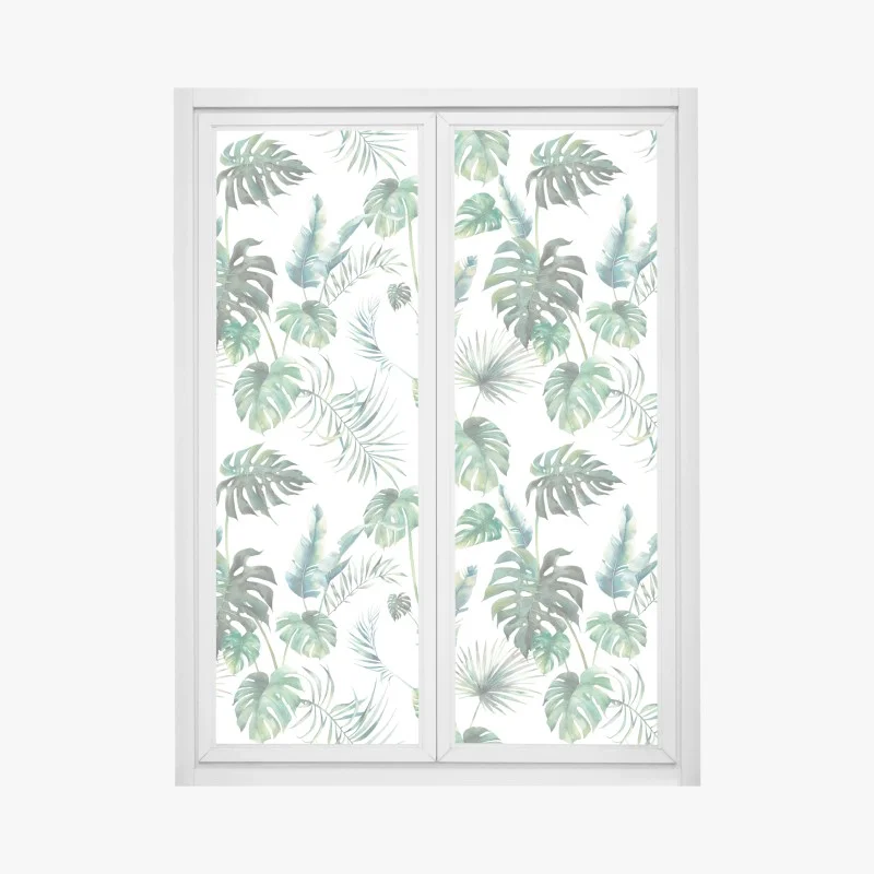 Window decal watercolor tropical leaves pattern
