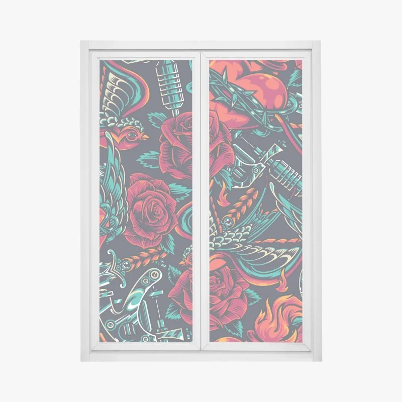 Window decal bold tattoo rose pattern