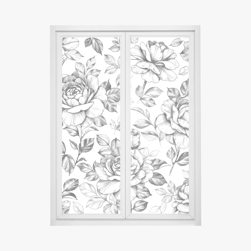 Window decal hand-drawn rose floral pattern