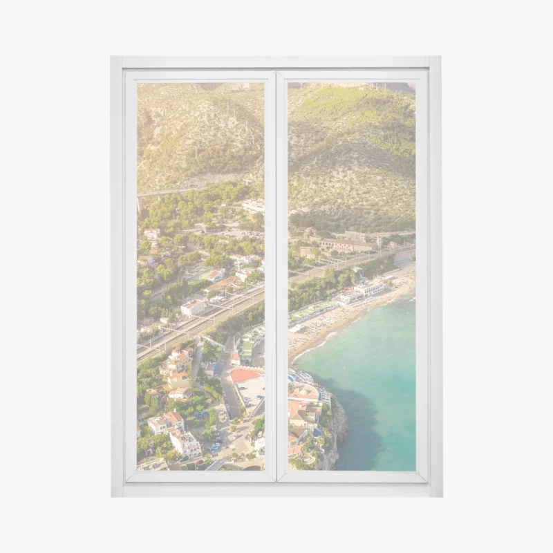 Window decal turquoise coastal landscape from above