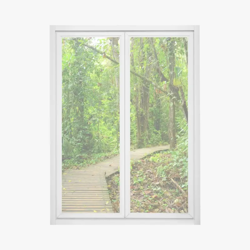 Window decal tropical boardwalk through lush forest ⁕ Wallissimo®