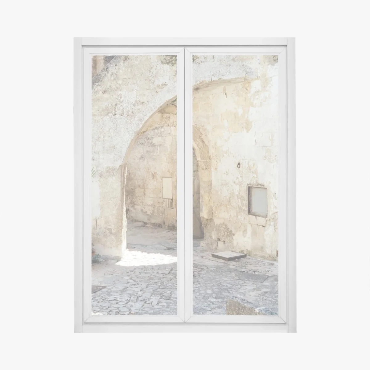 Window decal mediterranean stone courtyard with arch • Wallissimo® Window decal mediterranean stone courtyard with arch • Wallissimo®