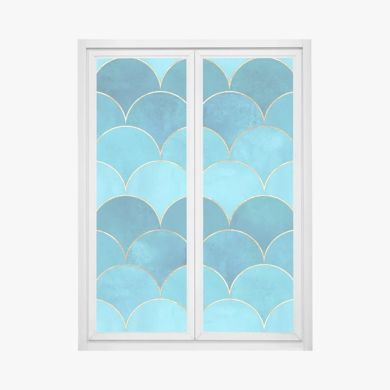 Window decal turquoise mermaid scale pattern with gold accents