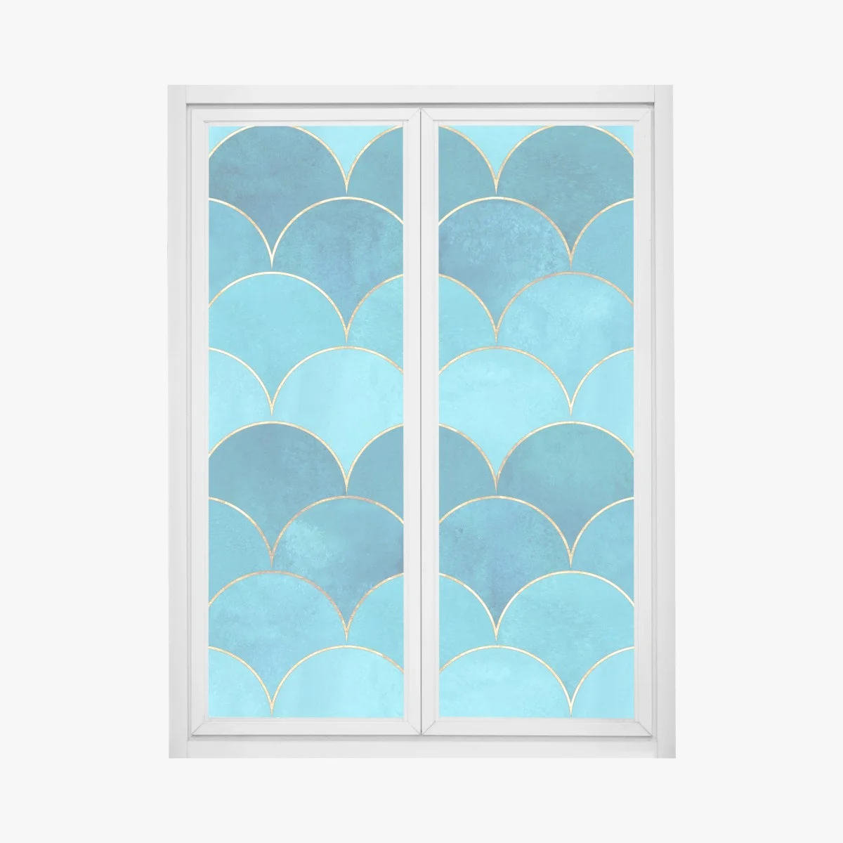 Window decal turquoise mermaid scale pattern with gold accents ⁕ Wallissimo® Window decal turquoise mermaid scale pattern with gold accents ⁕ Wallissimo®