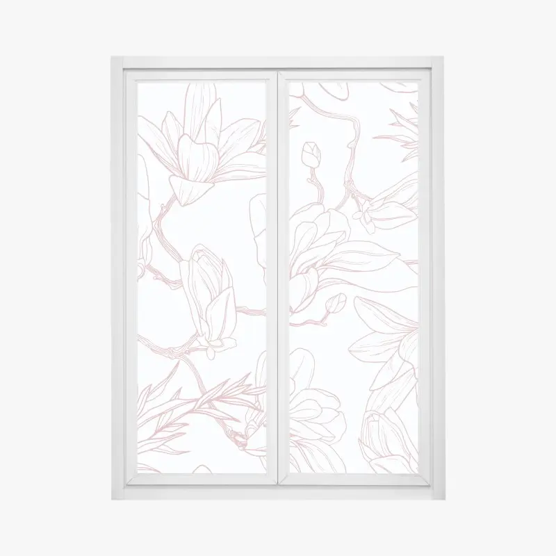 Window decal delicate magnolia floral pattern in soft pink