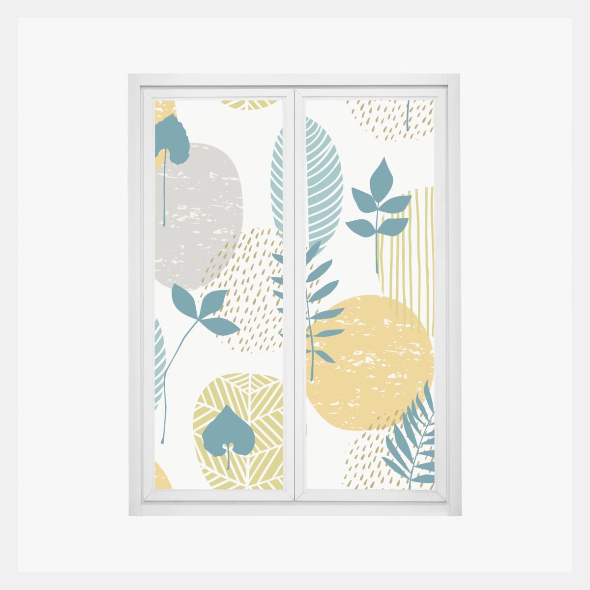 Window decal teal and mustard botanical pattern • Wallissimo® Window decal teal and mustard botanical pattern • Wallissimo®