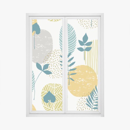 Window decal teal and mustard botanical pattern • Wallissimo®