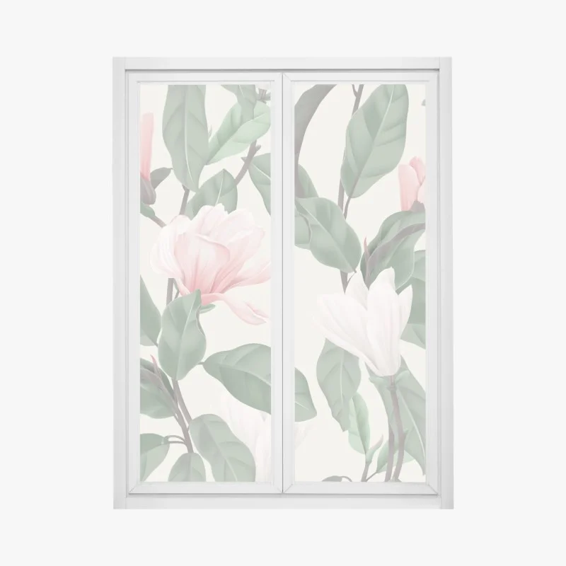 Window decal vintage magnolia floral pattern