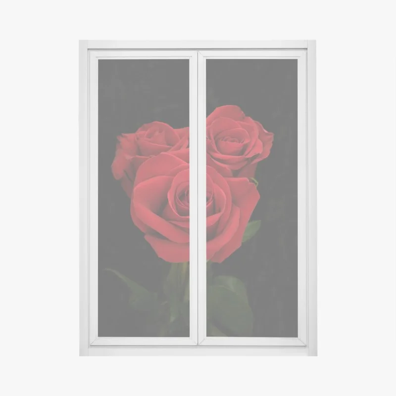 Window decal red roses on black background