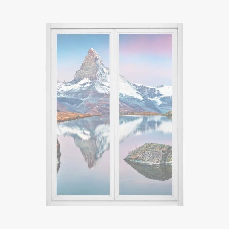 Window decal sunrise reflection at Matterhorn