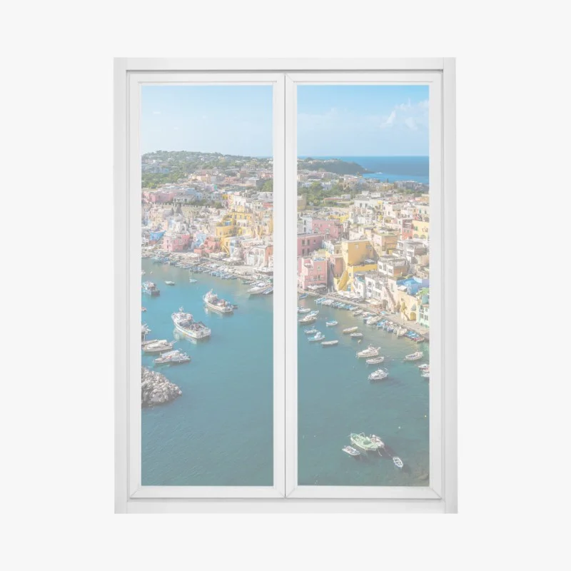 Window decal colorful mediterranean harbor panorama