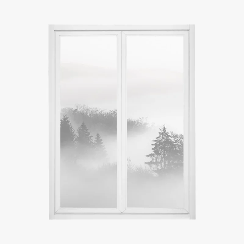 Window decal misty forest in monochrome