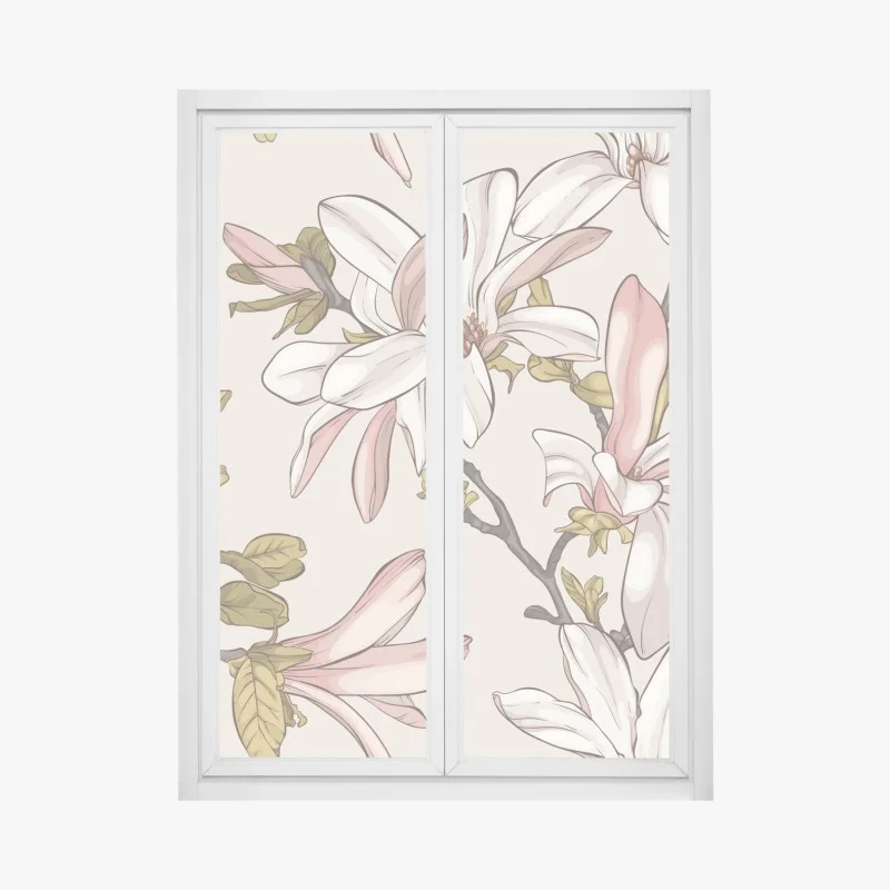 Window decal blush magnolia botanical pattern