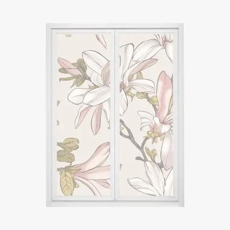 Window decal blush magnolia botanical pattern • Wallissimo®