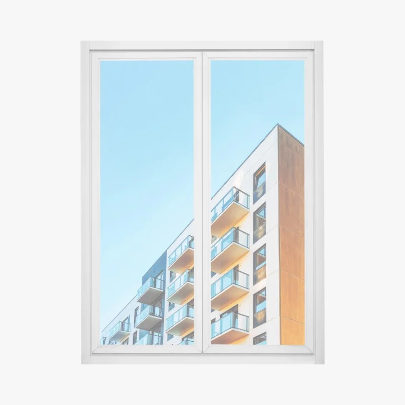 Window decal modern apartment building with balconies
