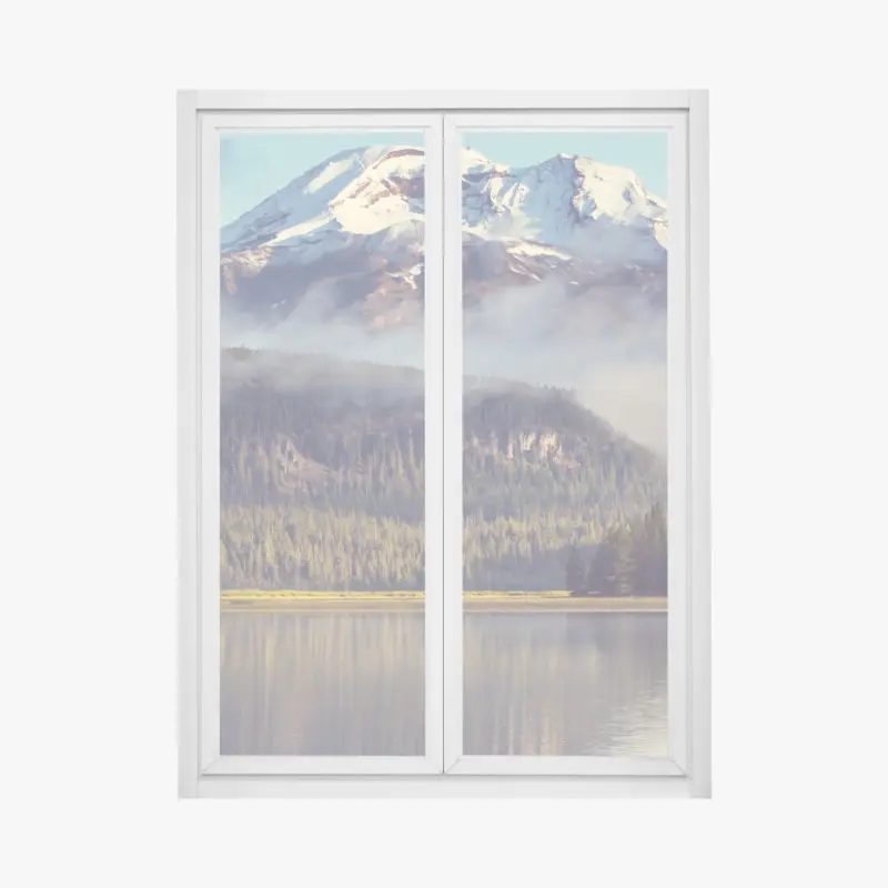 Window decal serene mountain lake in Oregon