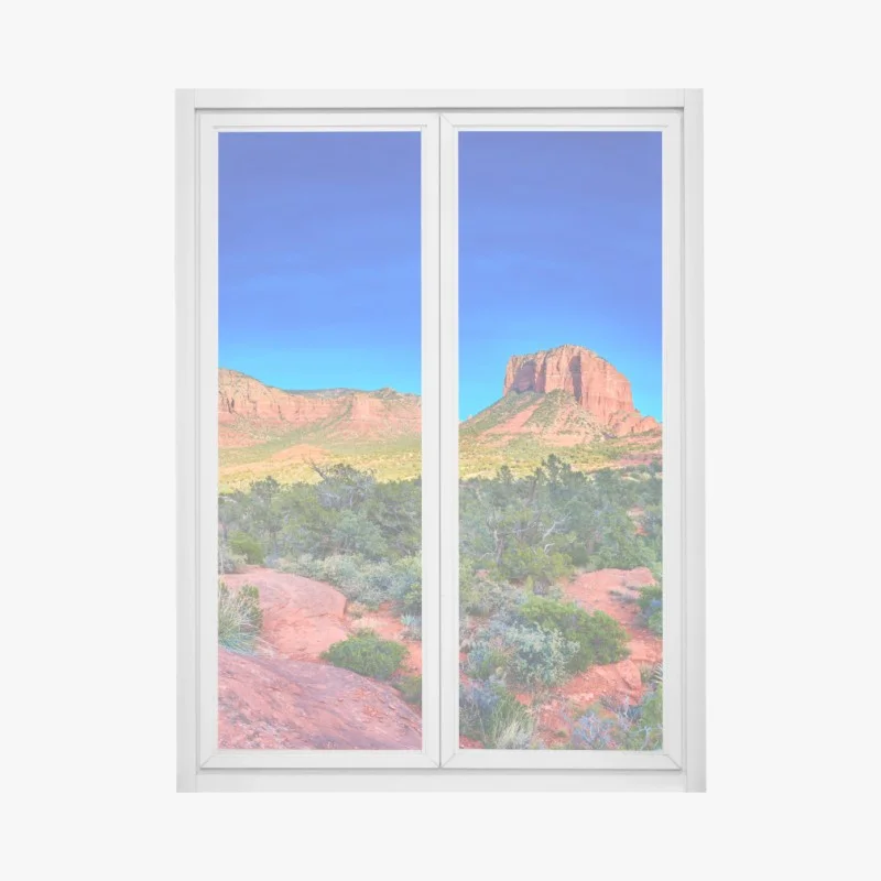 Window decal panoramic view of Bell Rock and Courthouse Butte, Sedona
