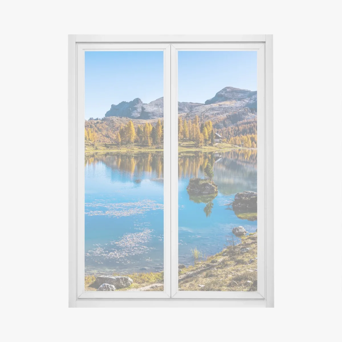 Window decal autumn alpine lake with mountain reflections ⁕ Wallissimo® Window decal autumn alpine lake with mountain reflections ⁕ Wallissimo®
