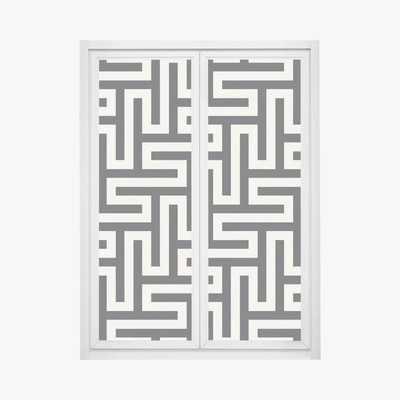Window decal geometric maze pattern in beige and black