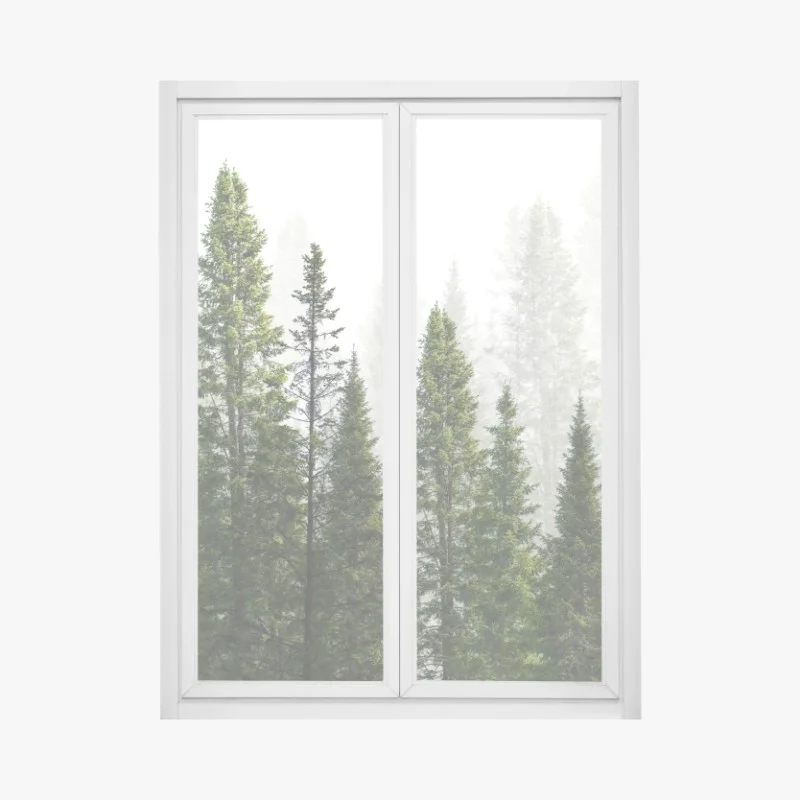 Window decal misty fir forest panorama