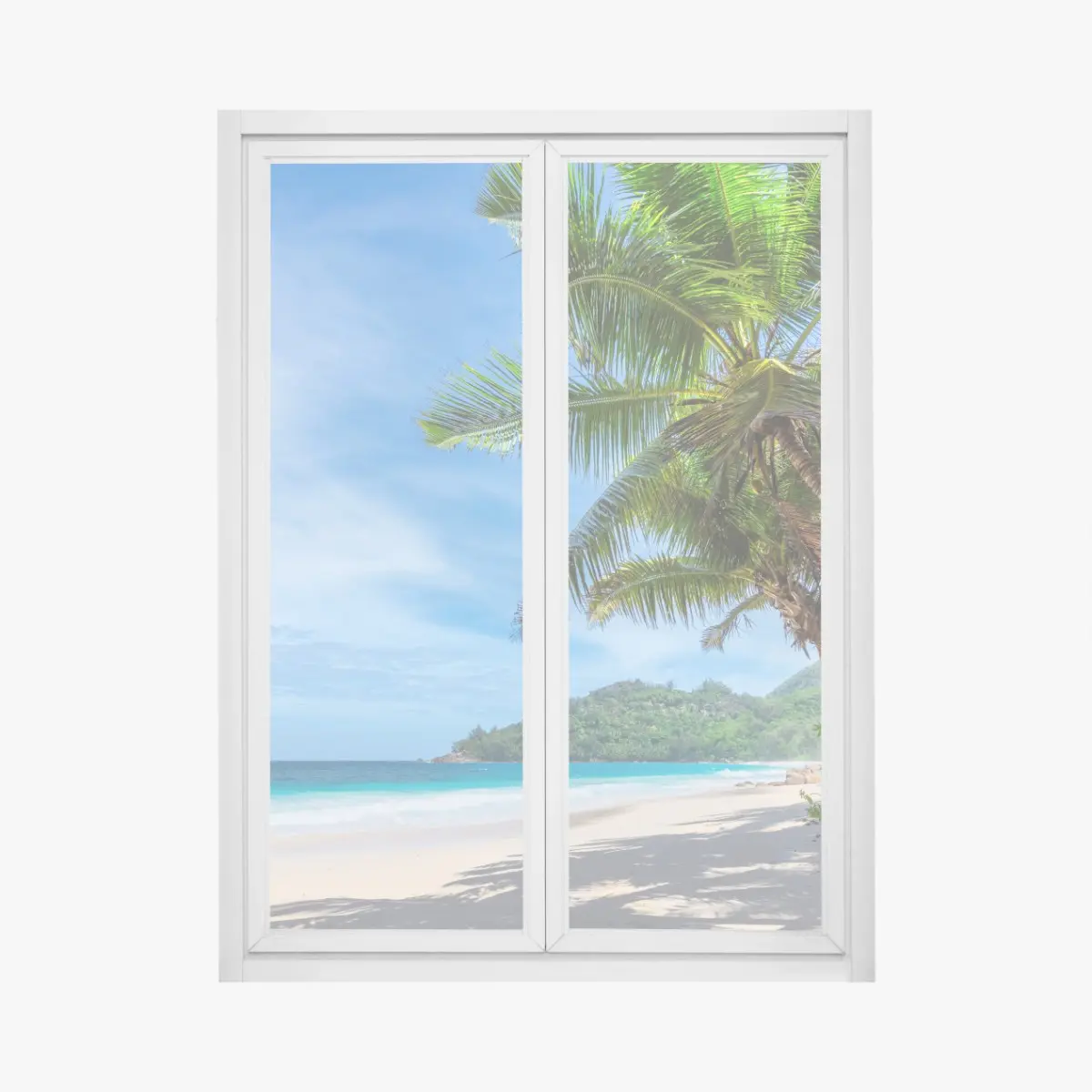 Window decal tropical beach with palm trees and sailboat • Wallissimo® Window decal tropical beach with palm trees and sailboat • Wallissimo®