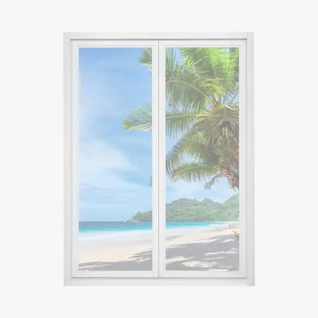 Window decal tropical beach with palm trees and sailboat • Wallissimo®