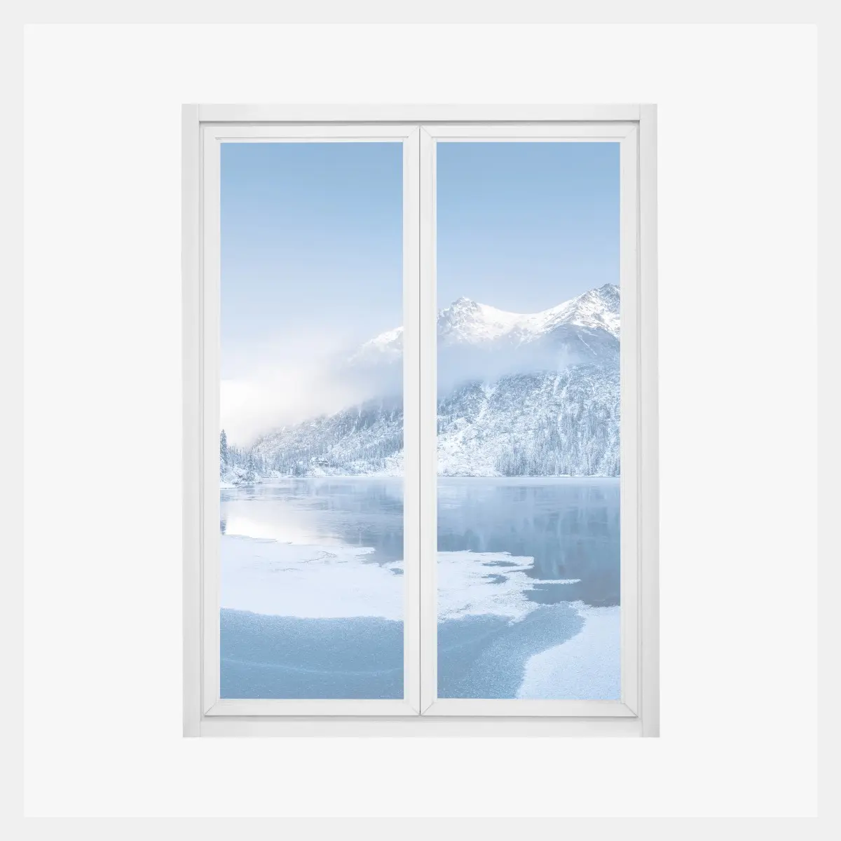 Window decal serene winter panorama of the Alps ⁕ Wallissimo® Window decal serene winter panorama of the Alps ⁕ Wallissimo®