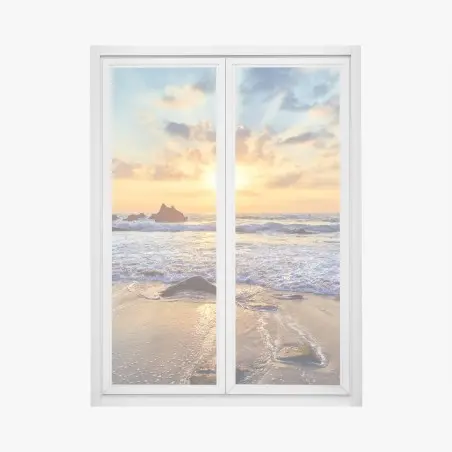 Window decal sunset over rocky coast • Wallissimo®