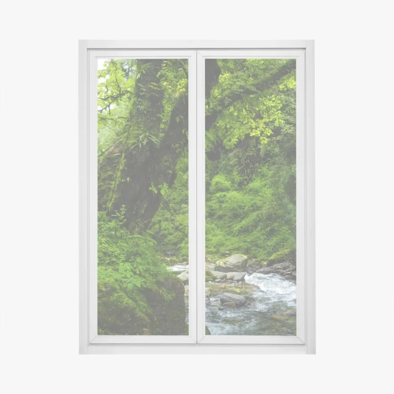 Window decal lush green waterfall forest landscape