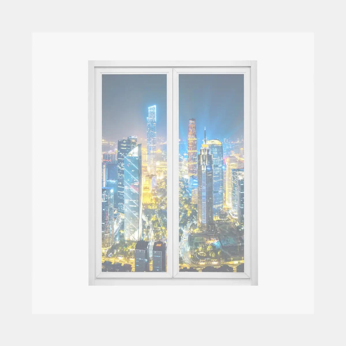 Window decal Guangzhou skyline at night panoramic cityscape • Wallissimo® Window decal Guangzhou skyline at night panoramic cityscape • Wallissimo®