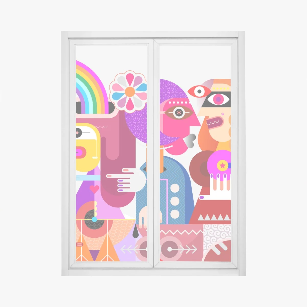 Window decal man with rainbow riding geometric bird • Wallissimo® Window decal man with rainbow riding geometric bird • Wallissimo®