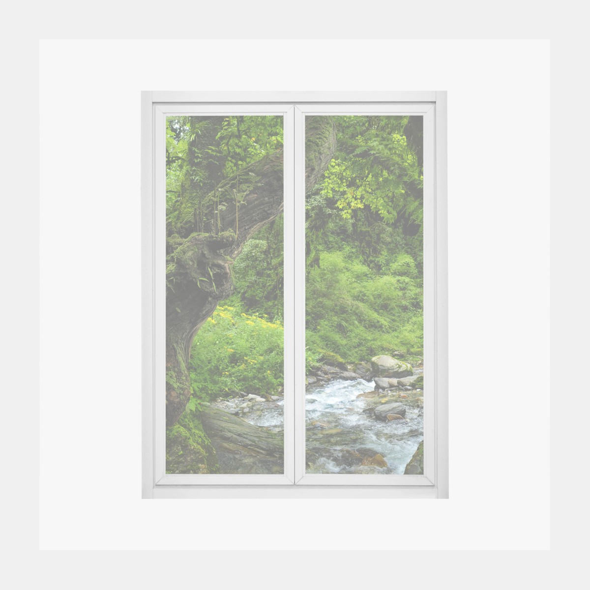 Window decal mossy forest stream panorama • Wallissimo®