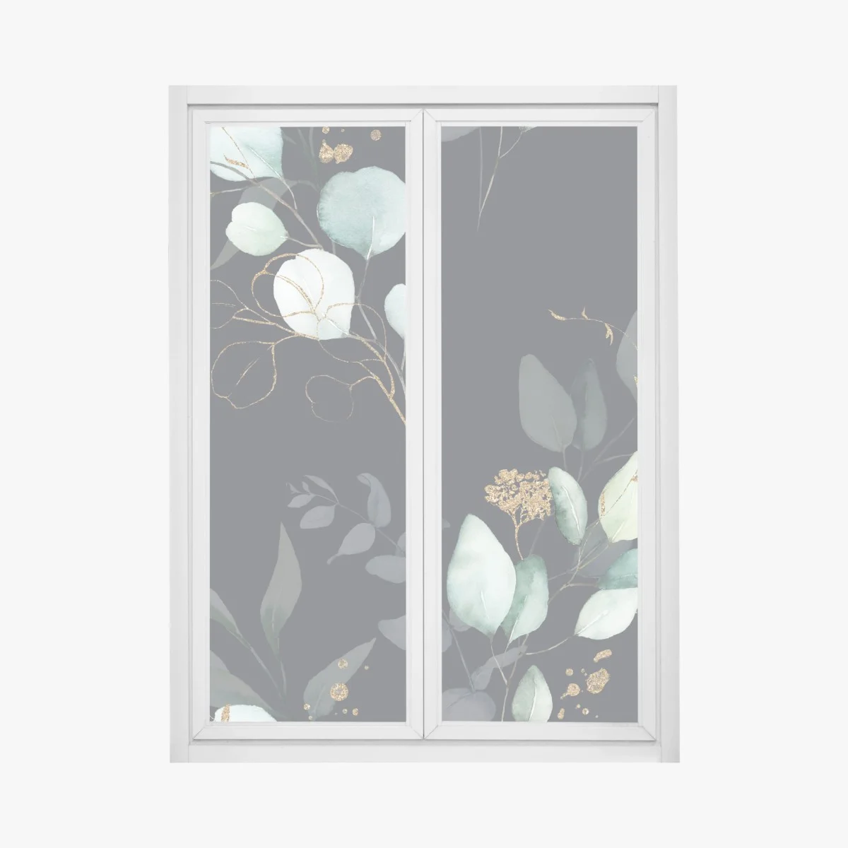 Window decal eucalyptus watercolor leaves on dark background • Wallissimo® Window decal eucalyptus watercolor leaves on dark background • Wallissimo®