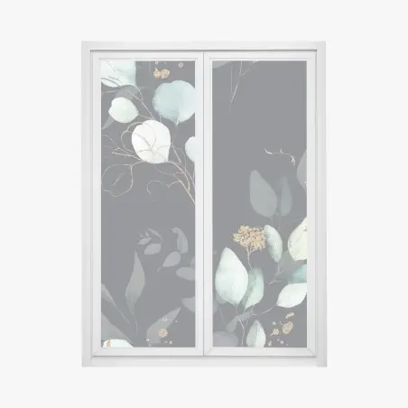 Window decal eucalyptus watercolor leaves on dark background • Wallissimo®
