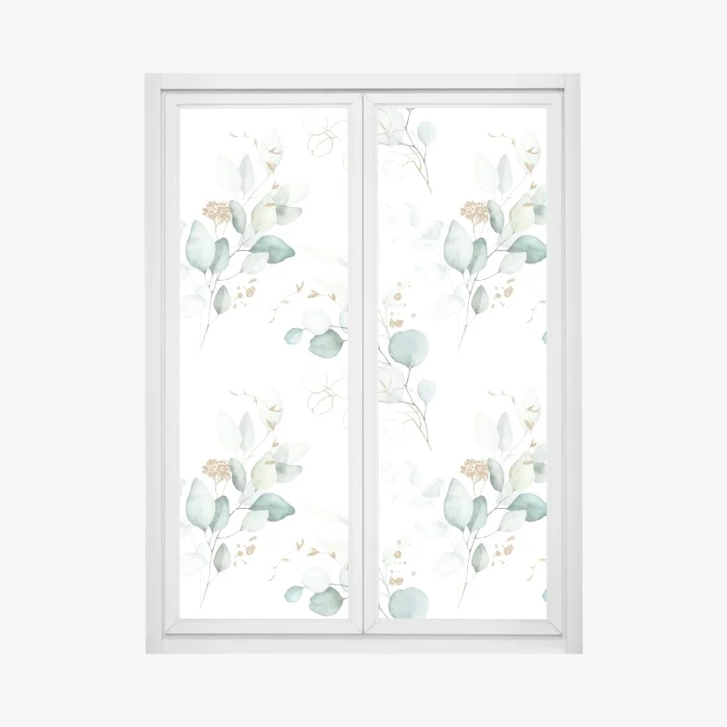 Window decal green eucalyptus watercolor botanical pattern