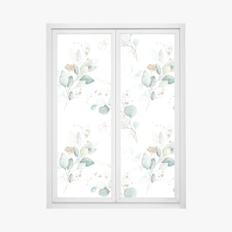 Window decal green eucalyptus watercolor botanical pattern • Wallissimo®