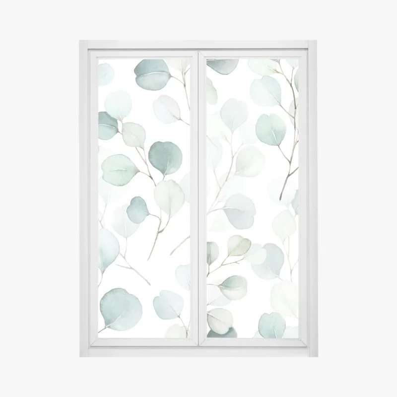 Window decal soft eucalyptus watercolor leaves pattern