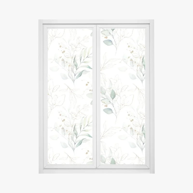 Window decal soft eucalyptus watercolor leaves pattern