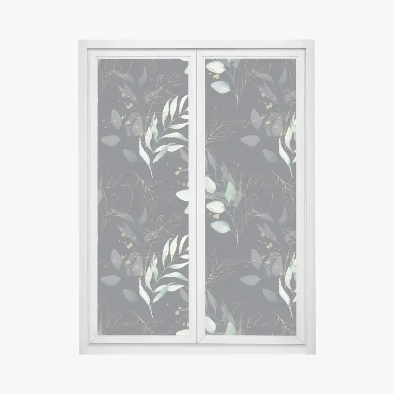 Window decal watercolor eucalyptus leaves on dark background