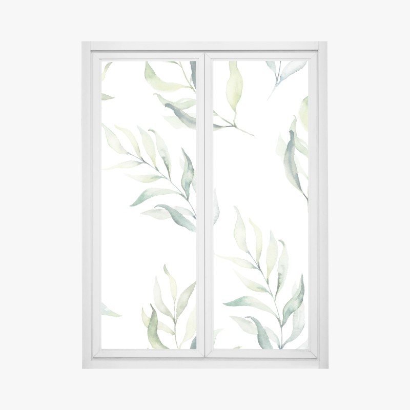 Window decal soft watercolor eucalyptus leaves pattern