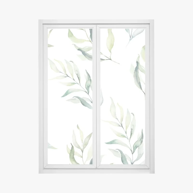 Window decal soft watercolor eucalyptus leaves pattern