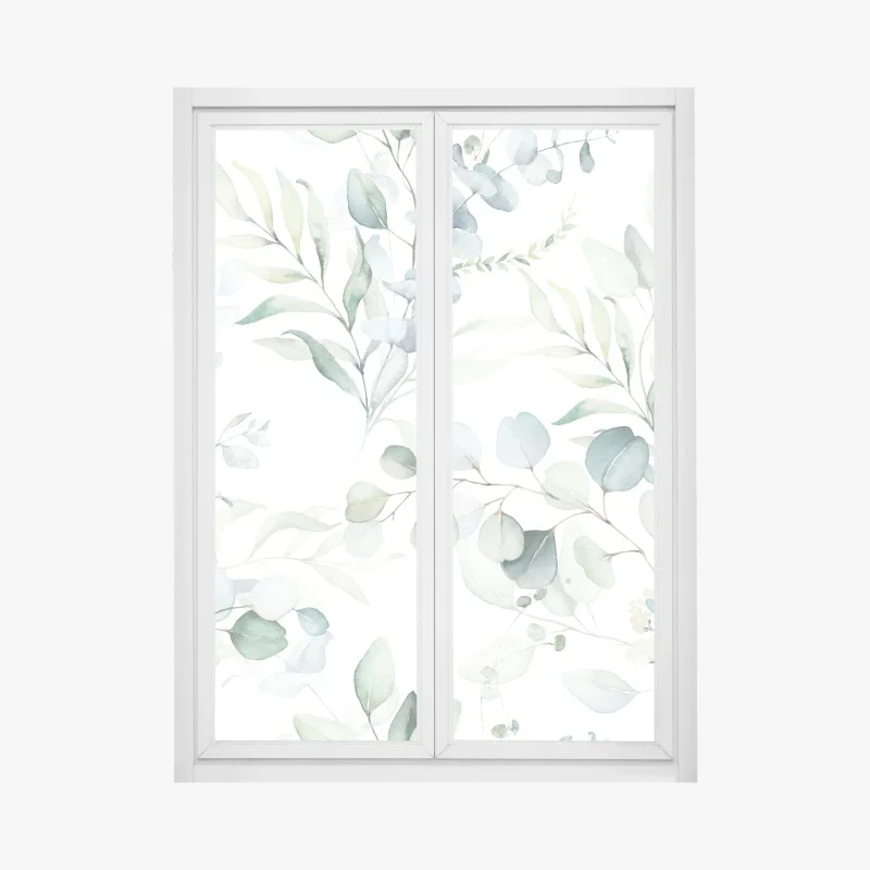 Window decal watercolor eucalyptus leaves pattern