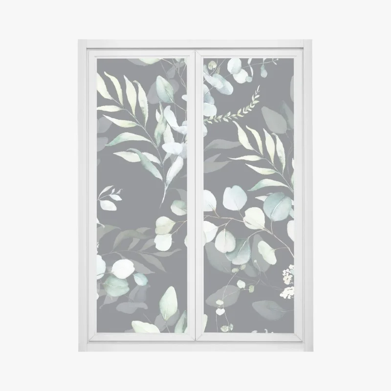 Window decal eucalyptus watercolor botanical pattern on dark background
