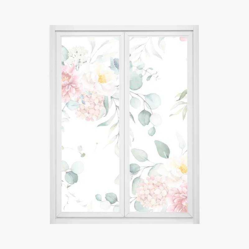 Window decal soft watercolor floral bouquet