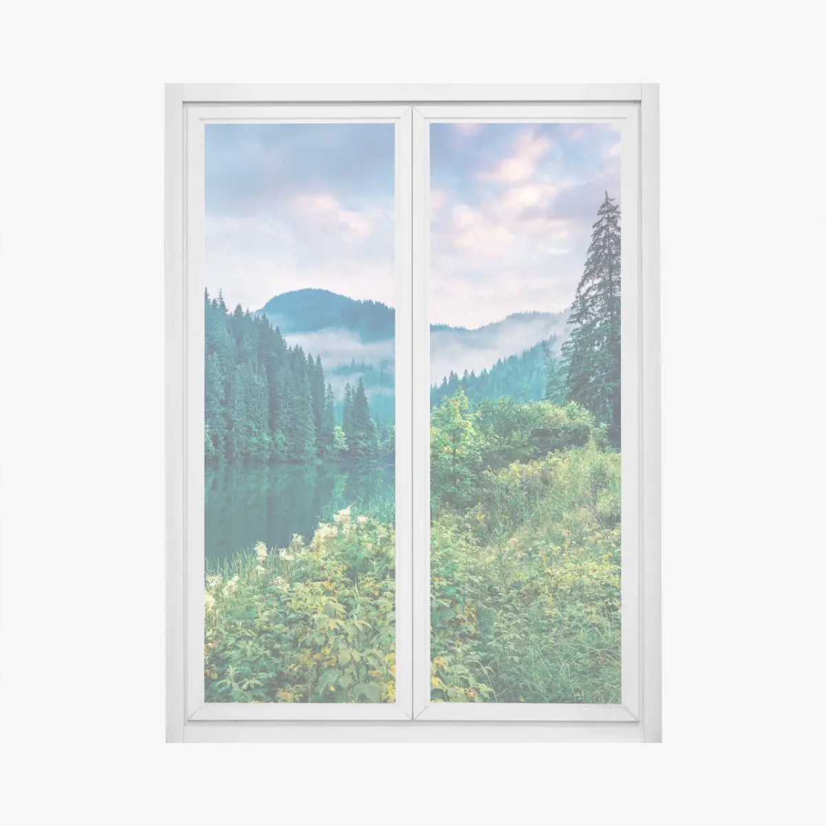 Window decal misty sunrise over Lacu Rosu lake ⁕ Wallissimo® Window decal misty sunrise over Lacu Rosu lake ⁕ Wallissimo®