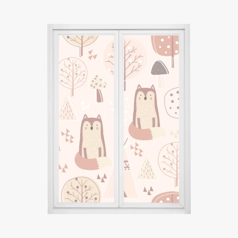 Window decal woodland foxes nursery pattern